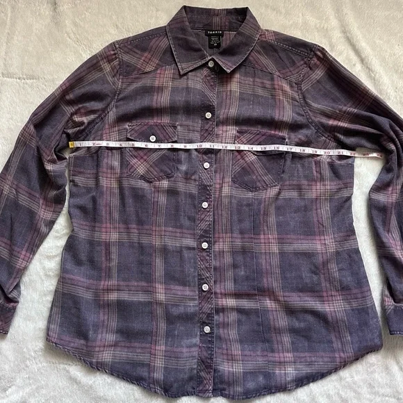 TORRID PURPLE PINK PLAID BUTTON DOWN SHIRT SIZE 00 NEW WITHOUT TAGS. - Picture 5 of 10